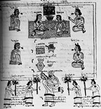 Wedding of an Aztec couple with garments symbolically tied together, c. 1550.